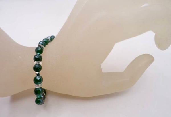 ARgr014326: Elastisch armbandje van donkergroen agaat.