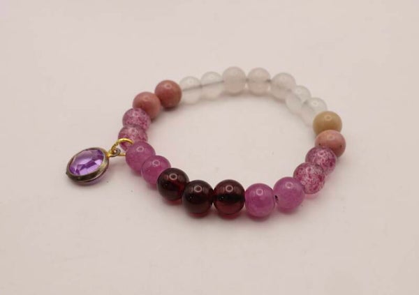 ARros014226: Armbandje van agaat in roze, paars, melkwit, etc.