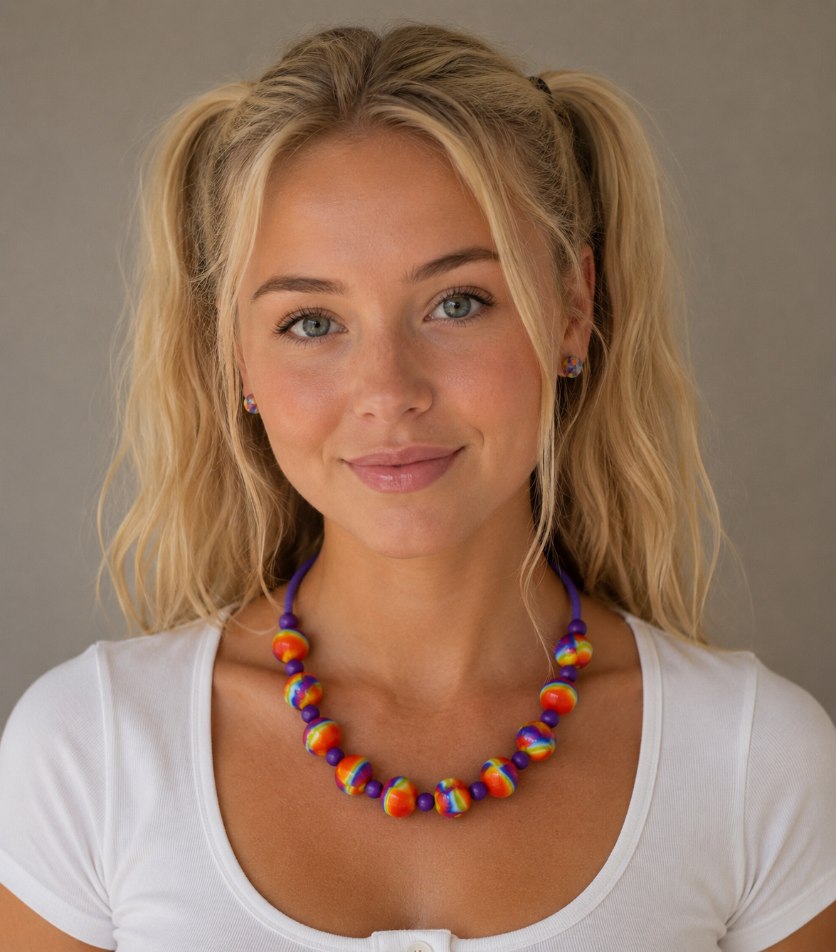 KKmix023426: Super vrolijke ketting in prachtige kleuren: paars, rood, roze, blauw, turquoise, etc.