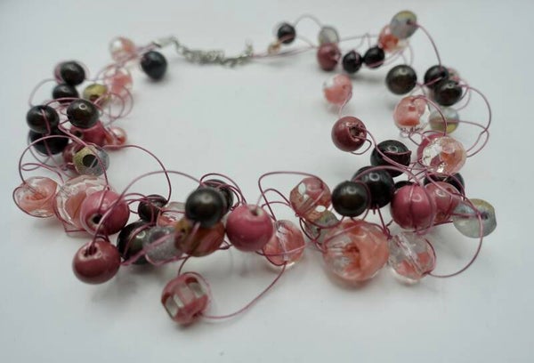KKros011225: Krulketting in oudroze, antraciet en paars, metallic.