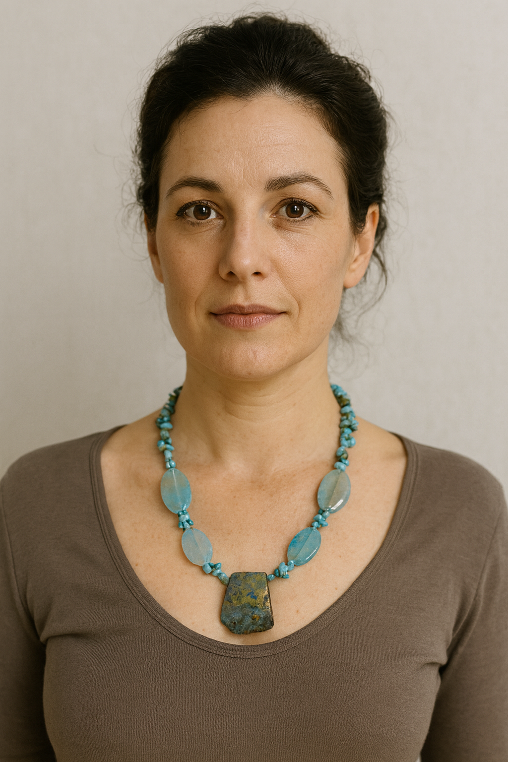 KKtu012223: Turquoise ketting electroplated agaat, parels, turkoois en agaat.