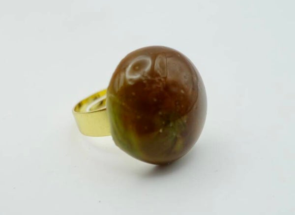 Ribr015024: Warm terrabruine ring, uit eigen atelier, verstelbaar.