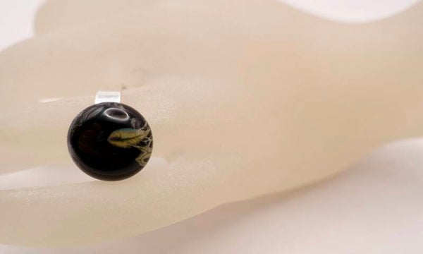 Rizw012525: Zwart met taupe ringetje, doorsnee ca.1,5cm.