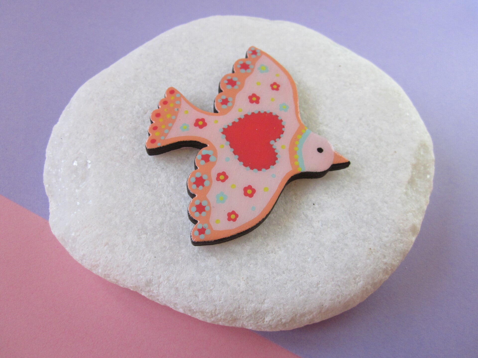 Aimants en bois - Oiseaux peint à la main - Rose