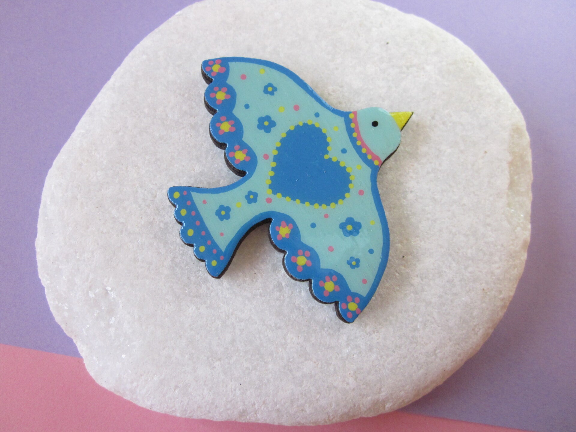 Aimants en bois - Oiseaux peint à la main -  Bleuiolet