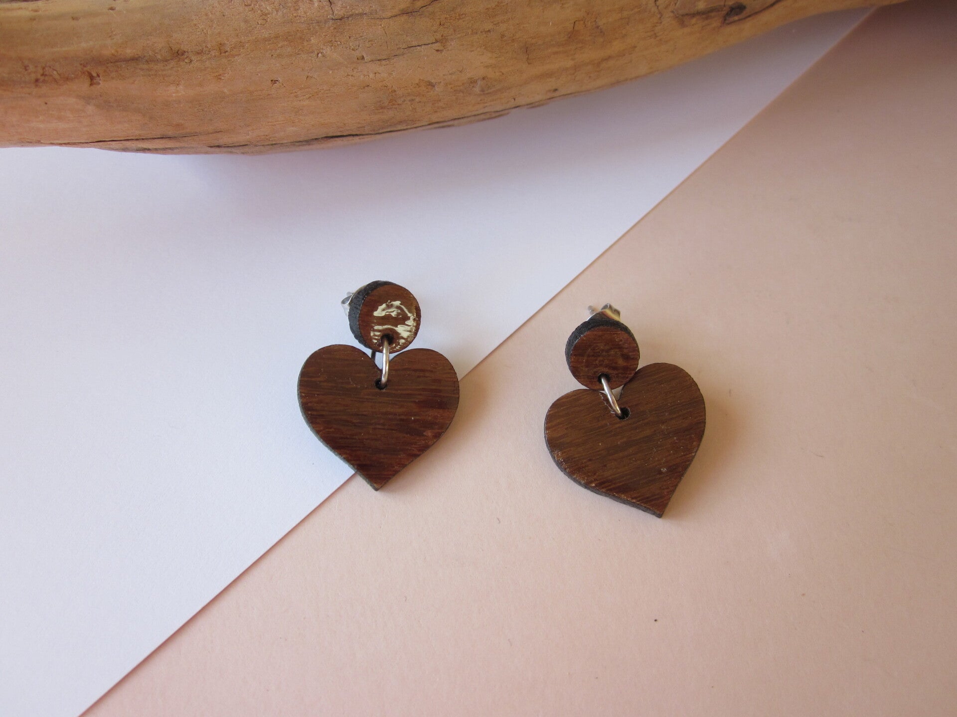Boucles d'oreilles en bois - Collection Saint Valentin - Coeur