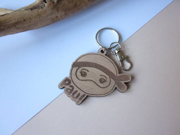 Porte-clés en bois - Ninja - Naturel - A peindre
