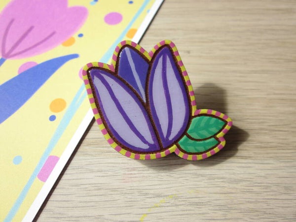 Pins en bois - Tulipe peint à la main - Violet