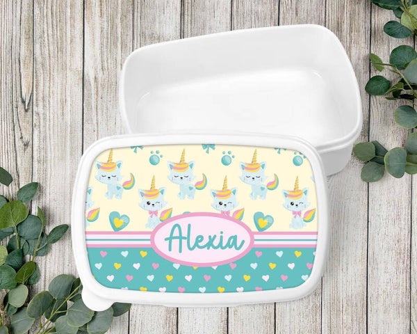 Gepersonaliseerde brooddoos ~ Unicorn kitties ~ Broodtrommel met naam