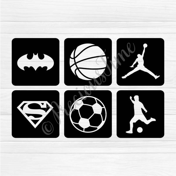 Glittertattoo sjablonen Sport & Superhelden stencil set #1
