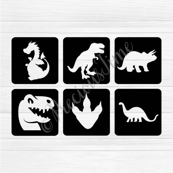 Glittertattoo sjablonen Dino's & Draken stencil set #1