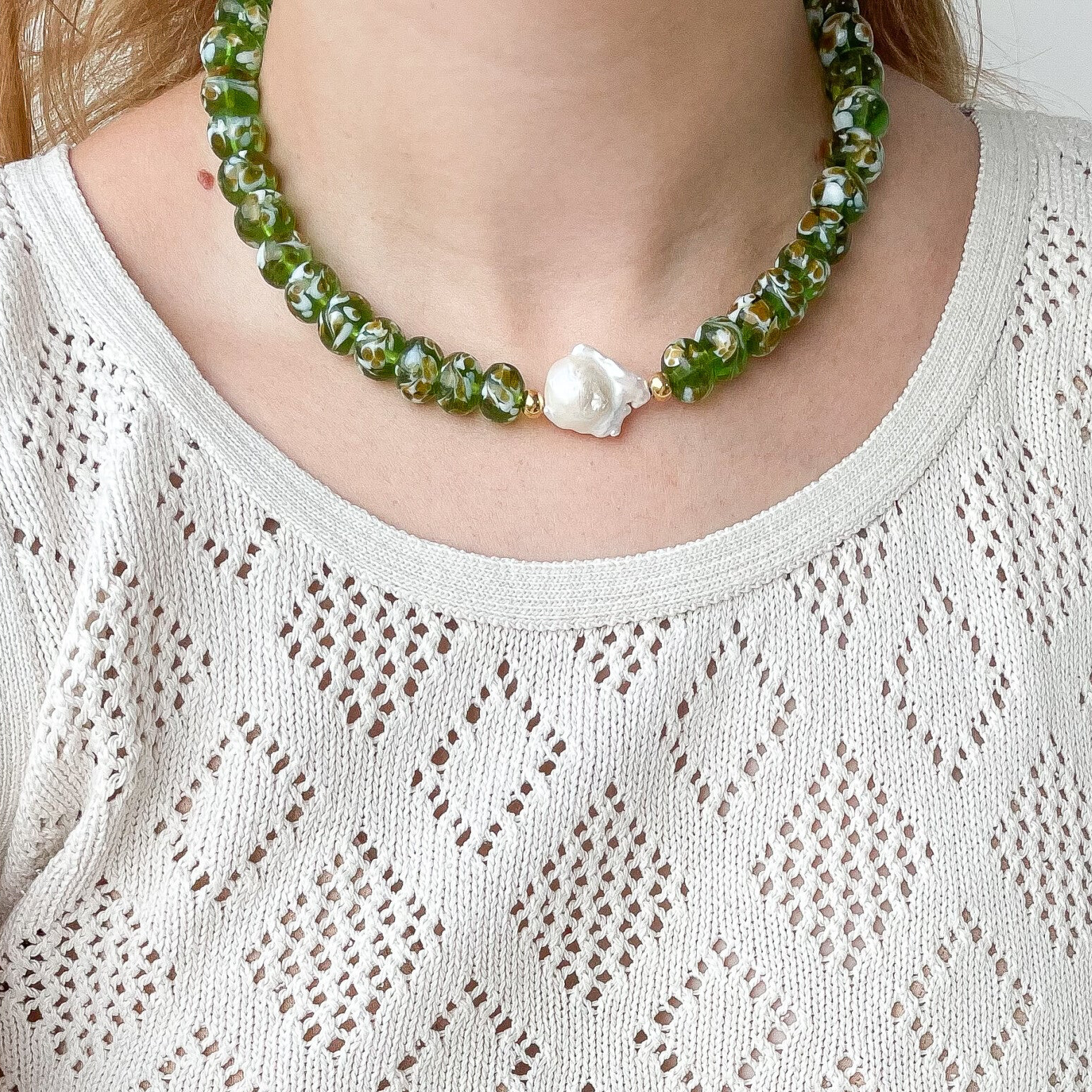 Coller oversize perles verres vertes