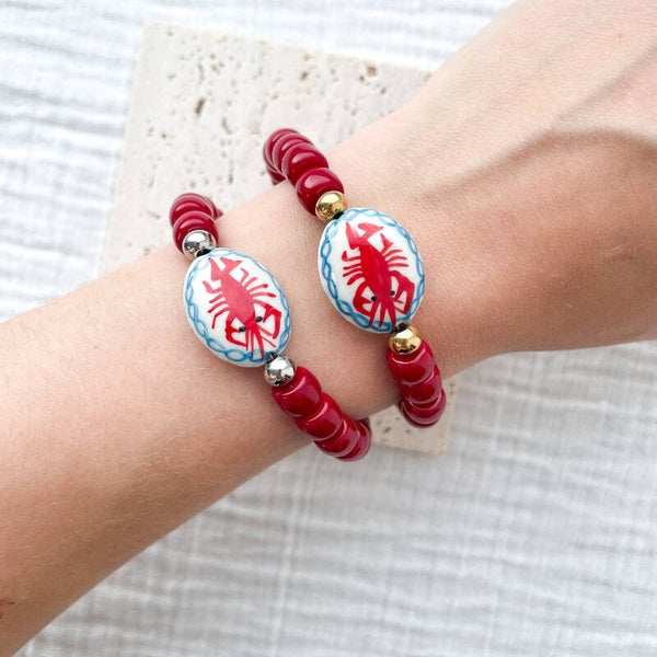 Bracelet Oversize Homard – Perles de verre & céramique