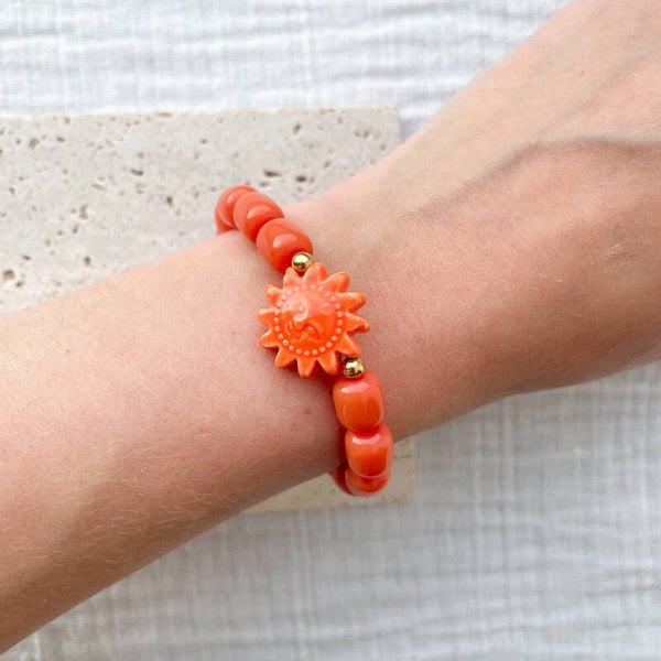 Bracelet Oversize Soleil Orange – Perles de verre & céramique