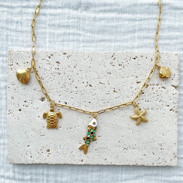 Collier charms Trésors Marins en acier inox
