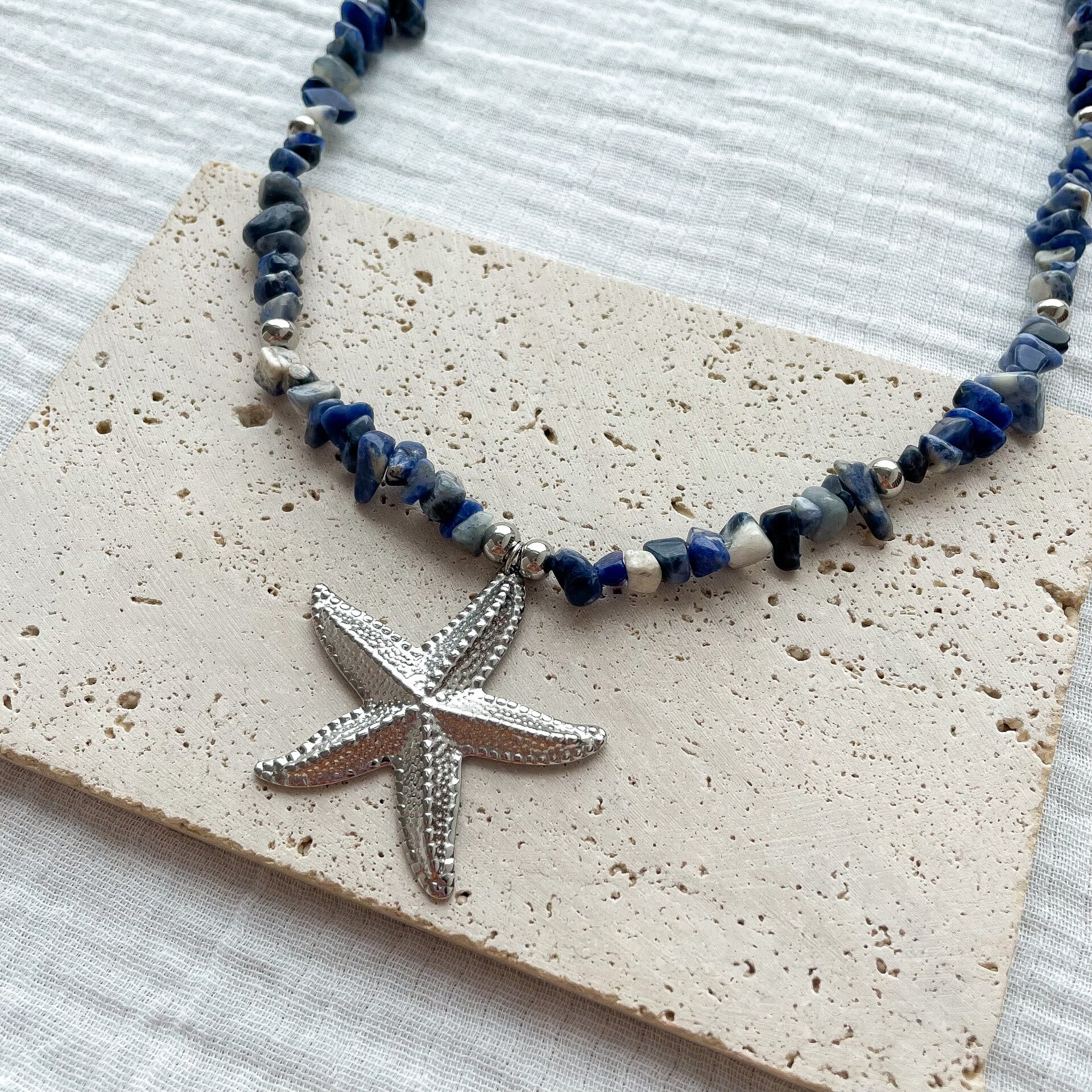 Collier Étoile de Mer & Pierres bleues