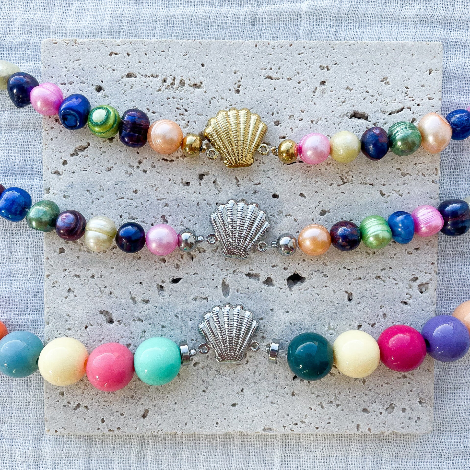 Bracelets Coquillages multicolores en Acier Inoxydable