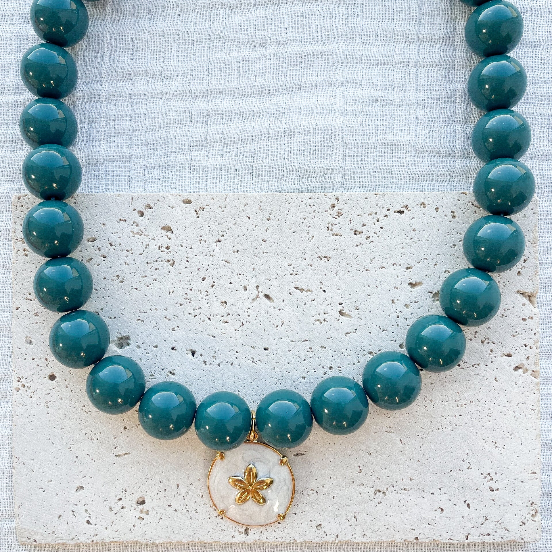 Collier Oversize Vert Canard & pendentif fleur acier inoxydable
