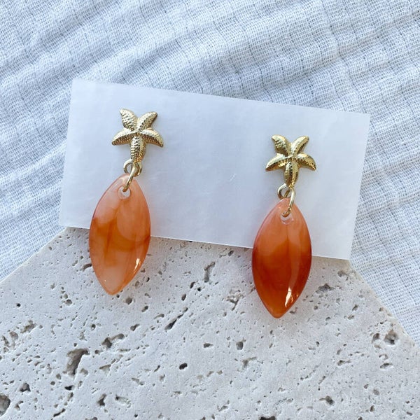 Boucles d'Oreilles Étoile de Mer & perle orangée