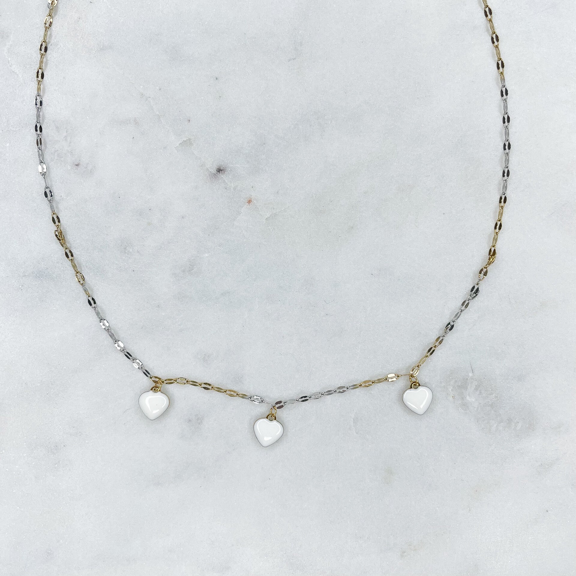 Collier charms Cœurs Blancs – Acier inoxydable