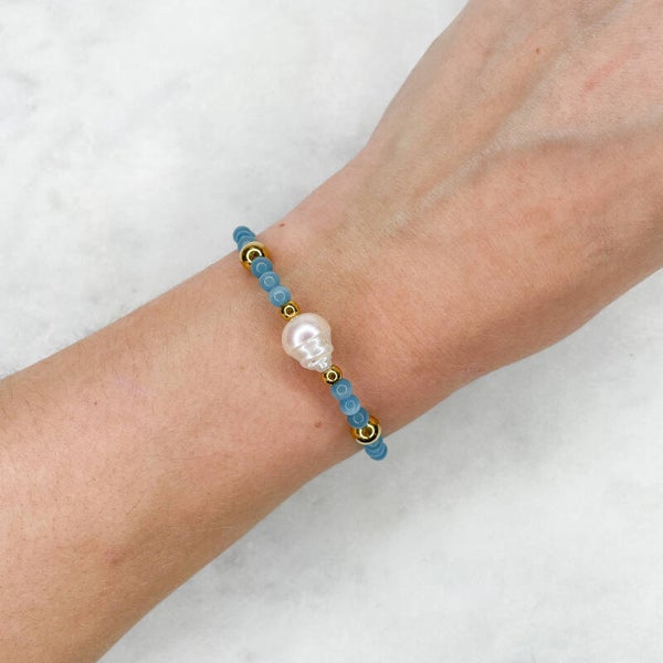 Bracelet perles bleues et d'eau douce