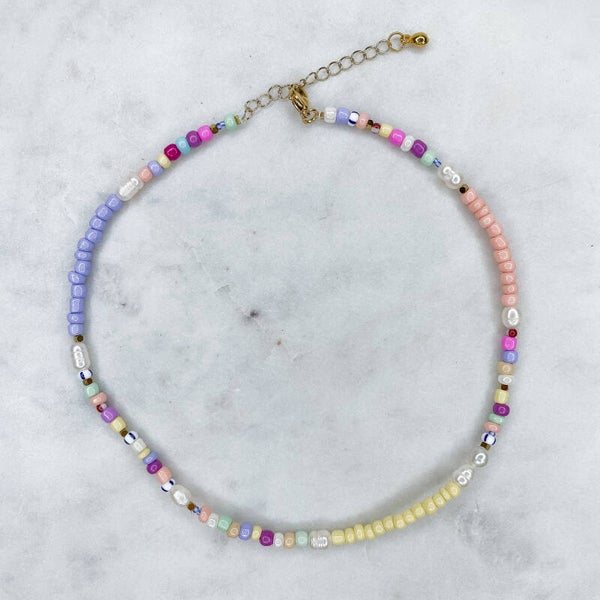 Collier ras-de-cou perlé arc-en-ciel – Fait main, fermoir doré
