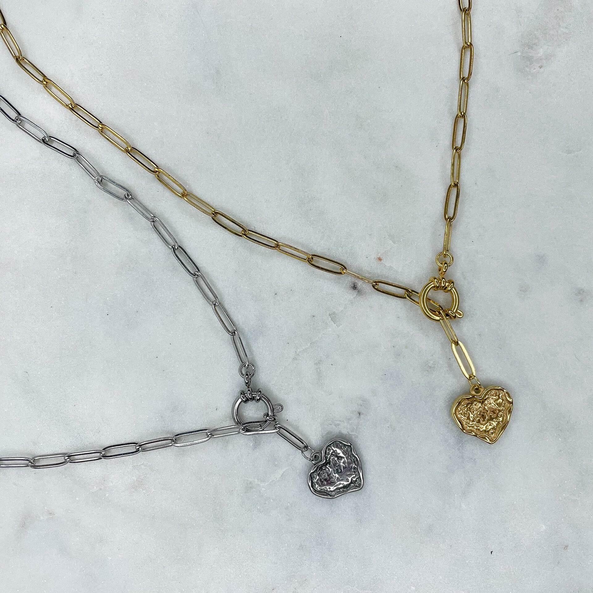 Collier chaîne cœur martelé en acier inoxydable