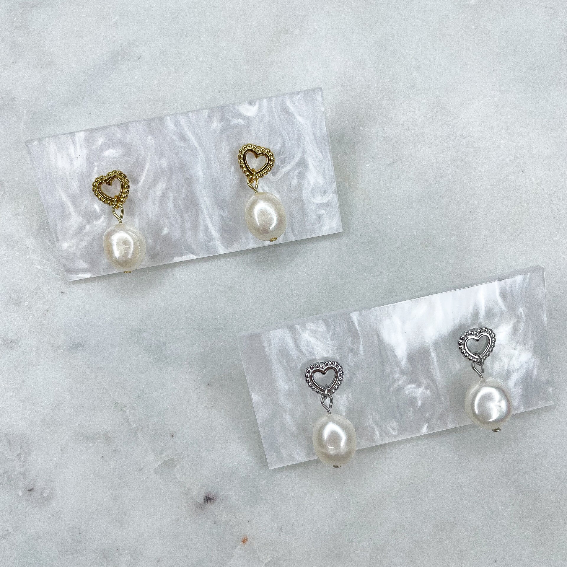 Boucles d'oreilles Cœur et Perle d'eau douce