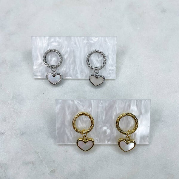 Boucles d'oreilles torsadées avec Cœur nacré – Acier Inoxydable