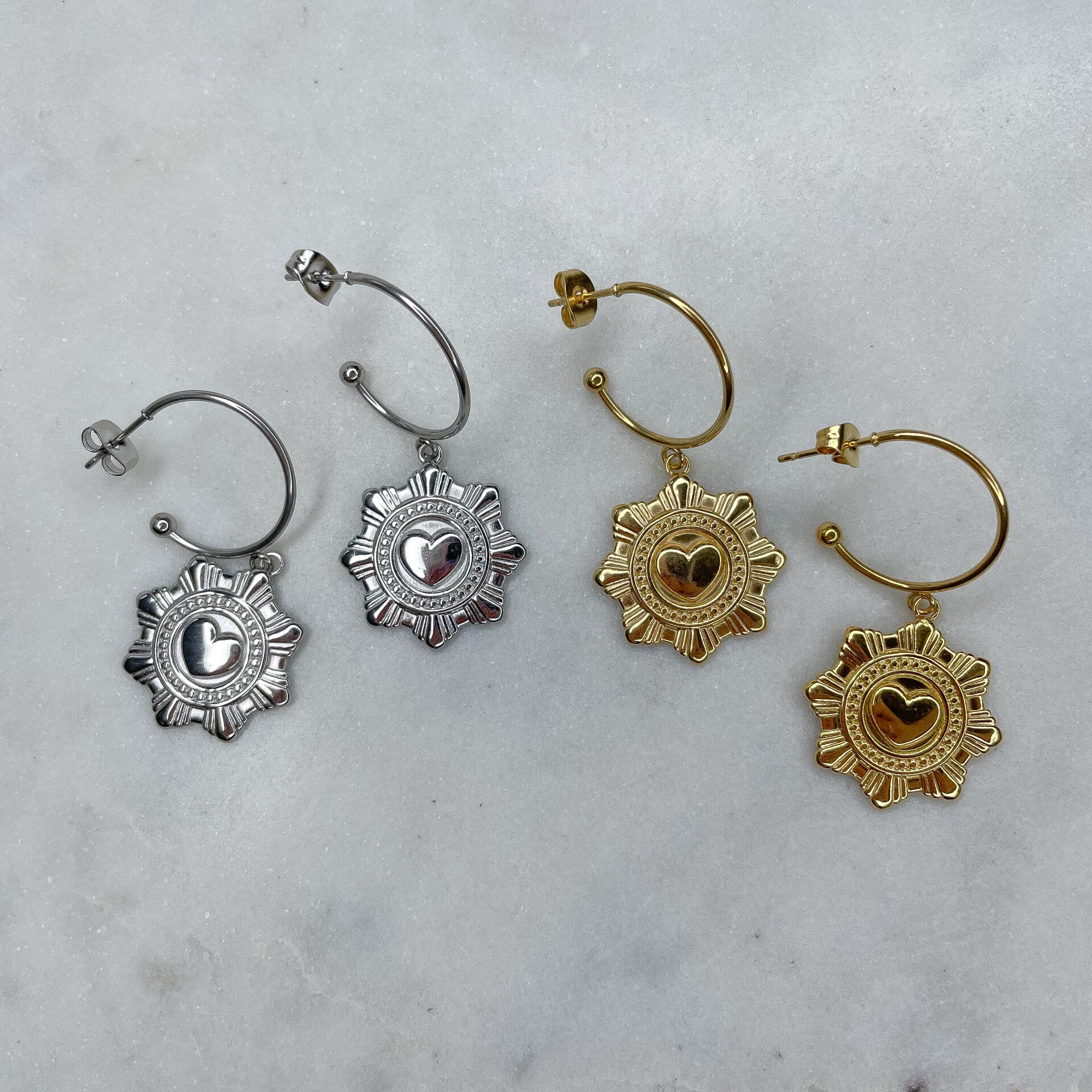 Créoles Médaillon Cœur en Acier Inoxydable