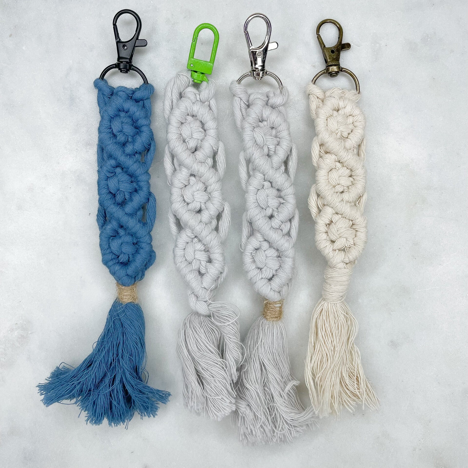 Porte-clefs tressés bleu/gris