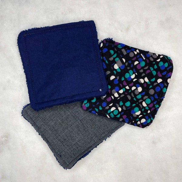 Trio cotons réutilisables bleus marines