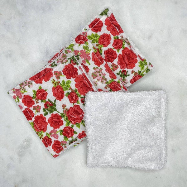 Trio cotons réutilisables fleurs rouges