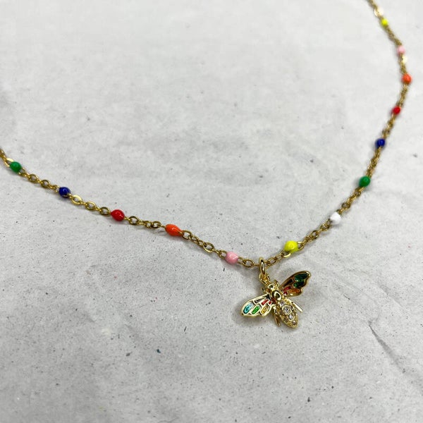 Collier chaîne multicolore et abeille