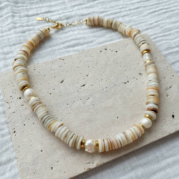 Ras-de-cou perles éclat de coquillages