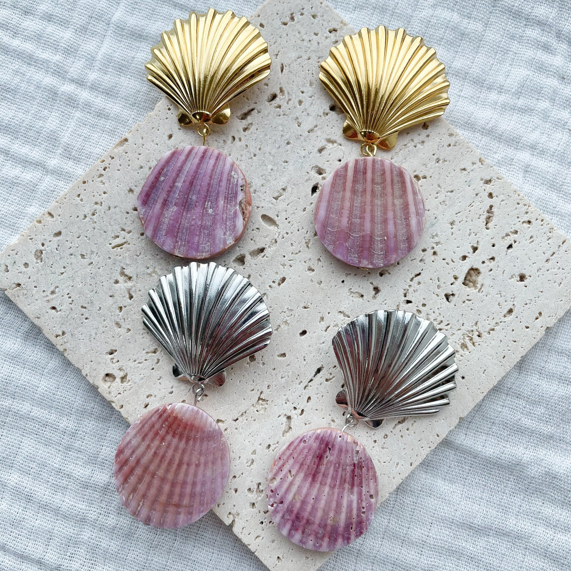 Boucles d'oreilles oversize coquillages acier inoxydable