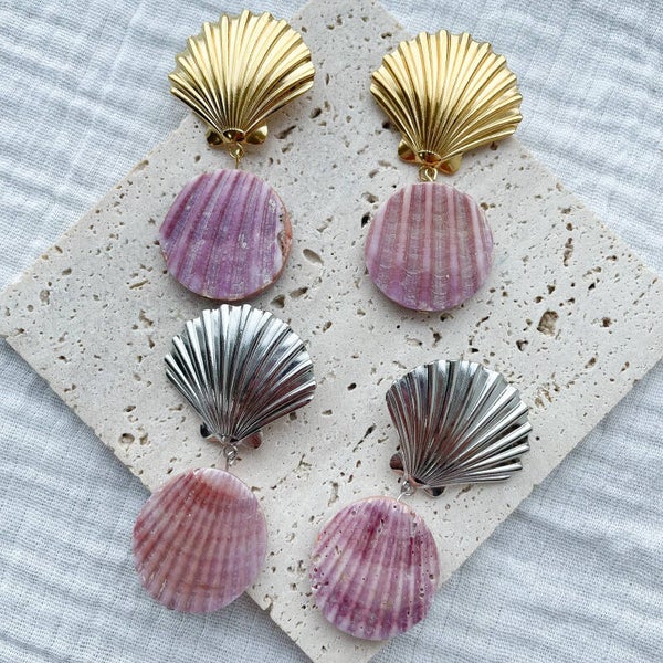 Boucles d'oreilles oversize coquillages acier inoxydable