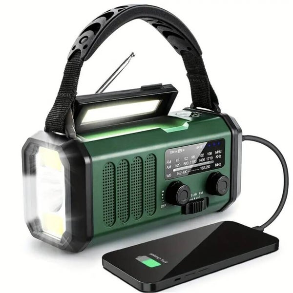 10000mAh Solarbetriebenes Notfallradio mit Handkurbel, NOAA-Wetterwarnungen, SOS-Alarm, Telefonladegerät & Taschenlampe - 3-in-1 Tragbares Radio mit AM/FM, USB-C-Aufladung, Solarpanel, für Zuhause, Camping, Campingzubehör, Kompaktes
