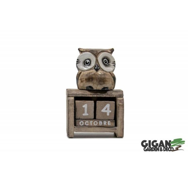 Calendrier en bois Owl mini white wash