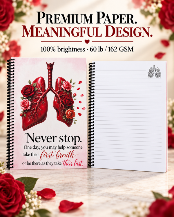 Never Stop Respiratory Therapy Hardcover Spiral Notebook