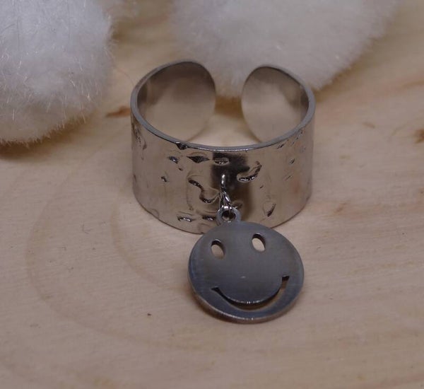 Bague Breloque Smiley Argenté
