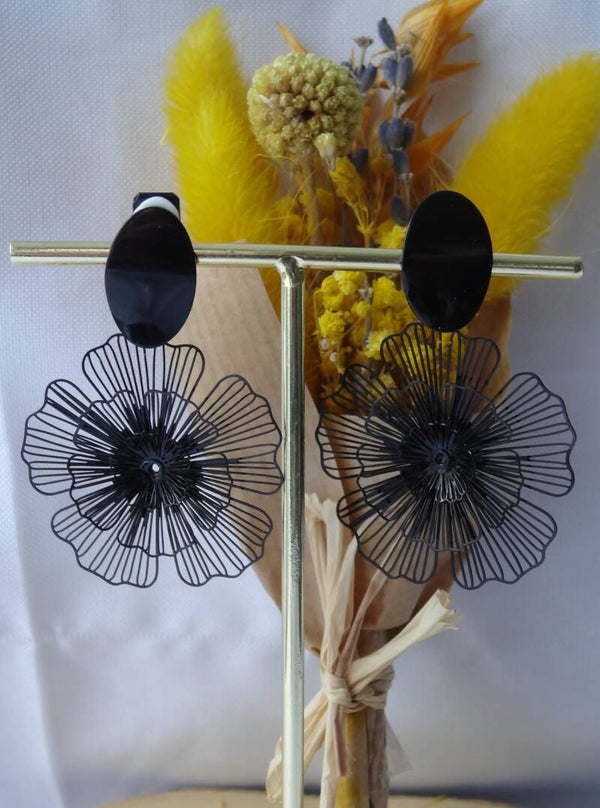Boucles d'Oreilles Clips avec Fleur Noir