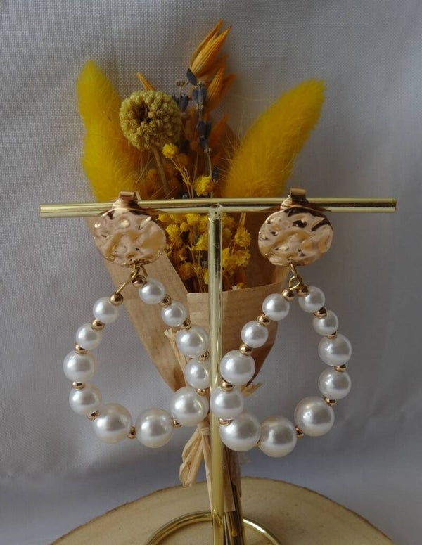 Boucles d'Oreilles à Clips avec Perles Blanche