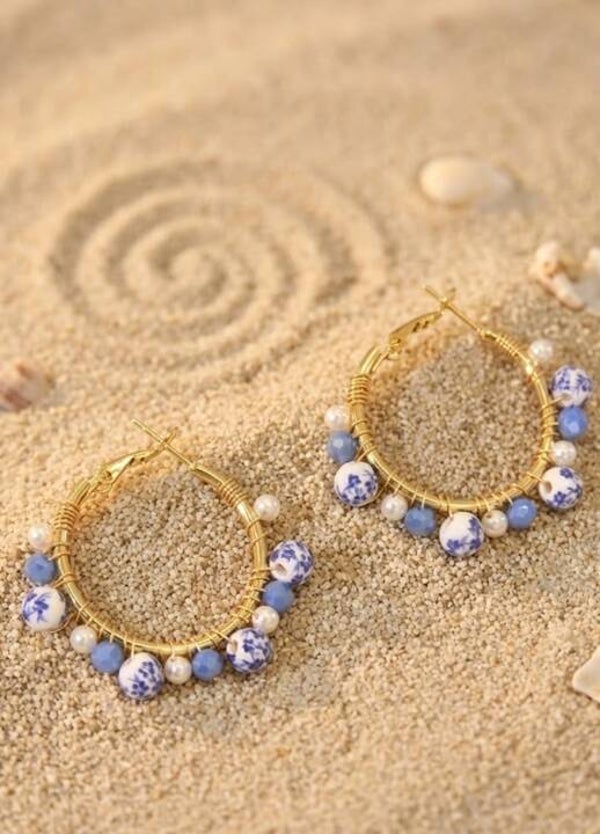 Boucles d’Oreilles Créoles Perles Bleues
