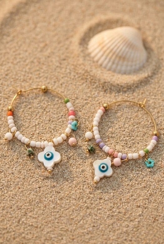 Boucles d’Oreilles Créoles Perles Multicolores