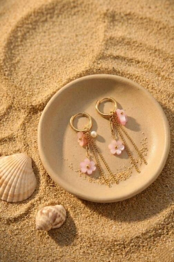 Boucles d’Oreilles Fleur Perles Roses