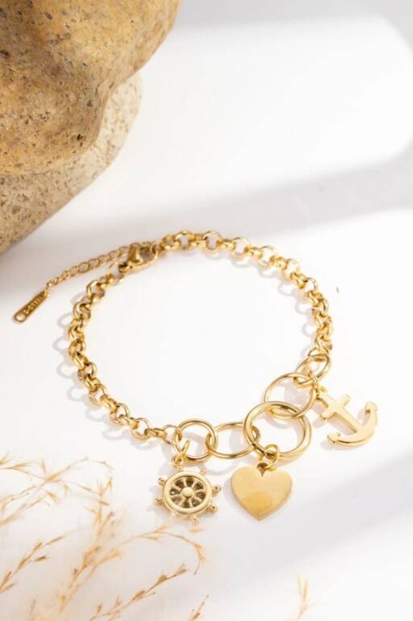 Bracelet charms ancre cœur gouvernail mer élégance chic romantique