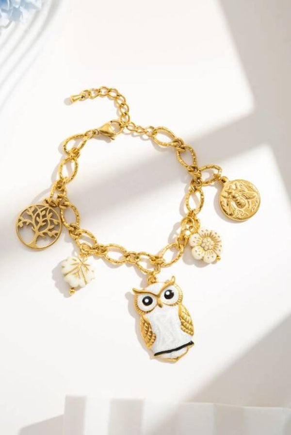Bracelet charms nature chouette arbre papillon fleur abeille