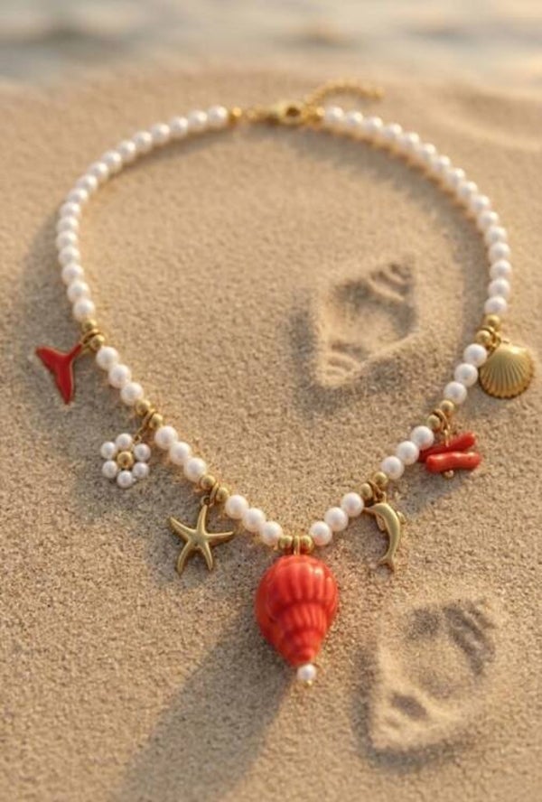 Collier coquillage & charms marins