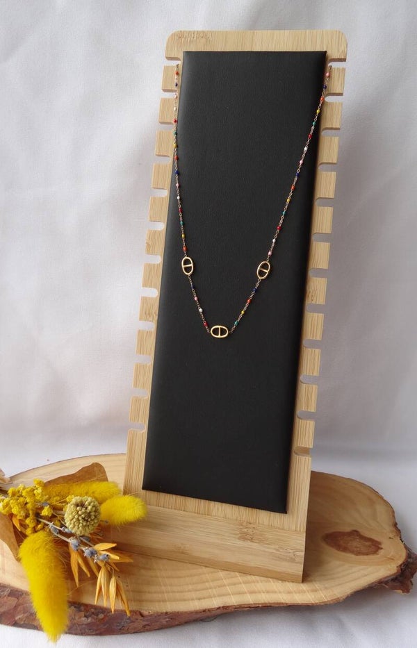 Collier Doré avec Maille Marine et Petites Perles Multi couleur